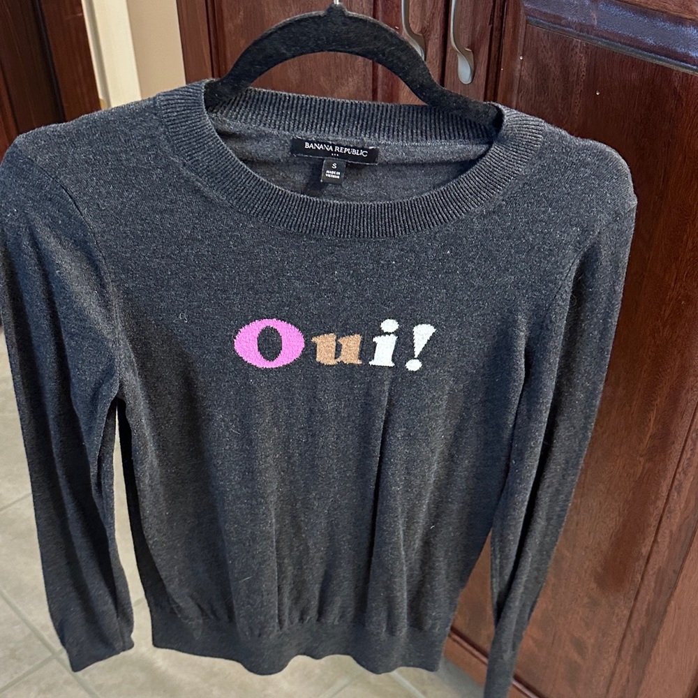 Banana Republic Charcoal Sweater with Colorful Oui Design